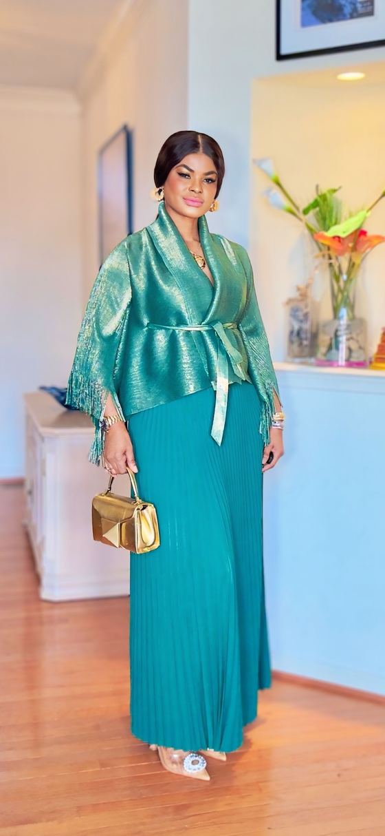 Emerald Luxe MIYAKI Pleated Skirt Set