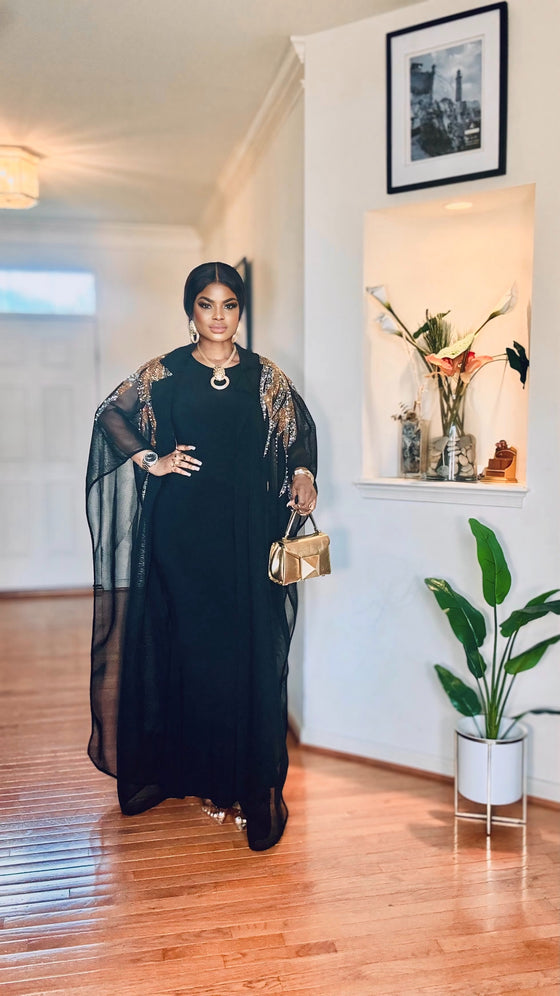 Black Sleeveless Dress with Rhinestone Mesh Jacket ✨🖤