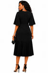 Pleated Elegance Midi Dress(Black)