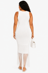 Fringe Elegance Knit Maxi Dress(white)