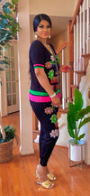 zipper-Floral rhinestone jogger  SWEATER knit set(BLACK)
