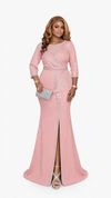 RHINESTONE BELTED HALF PEPLUM MAXI DRESS(PINK)