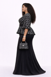 Aurelia Empress Couture Maxi Dress | Luxury Peplum Puff Sleeve Evening Gown(Black)