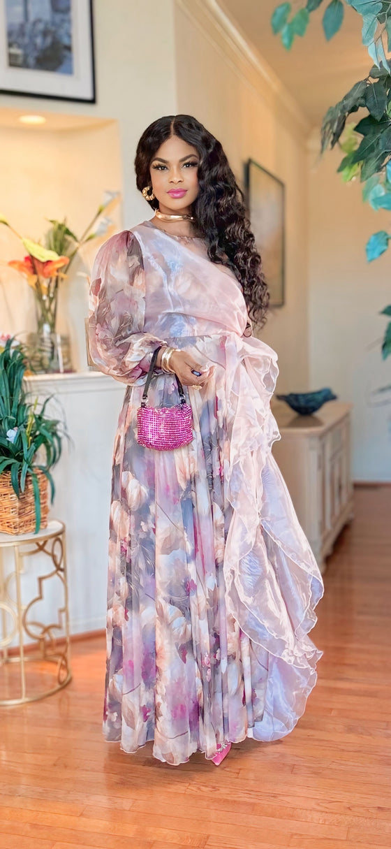 Pink floral maxi dress