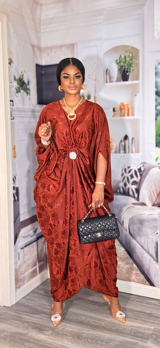 Luxe Royal Satin Kaftan Dress(Burnt orange)