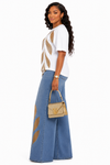 Golden Leaf Rhinestone Denim Pant Set