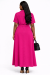 Luxe Draped Belted Maxi Dress(Fuchsia)