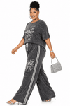 Midnight Bow Luxe Prints Lounge Pant Set(Gray)