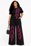 Pink Rhinestone Leaf Denim Set