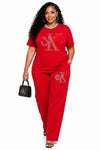 Royal Luxe Crystal Pant Set(Red)