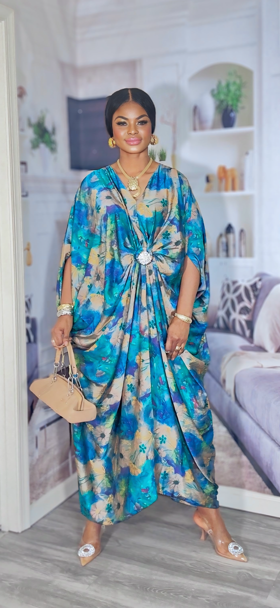 Luxe Royal Satin Kaftan Dress(Blue)