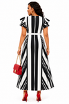 Charm Belted Midi Dress(White/Black)