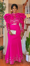 COUTURE DRAMATIC SLEEVES-BELTED DRESS(PINK)