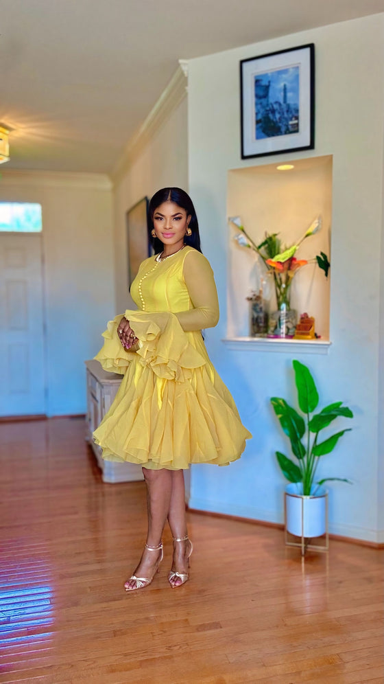 Golden Yellow Ruffle Luxe Dress