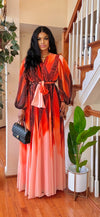 RHINESTONE LONGSLEEVE BELTED MAXI DRESS(ORANGE-PEACH)