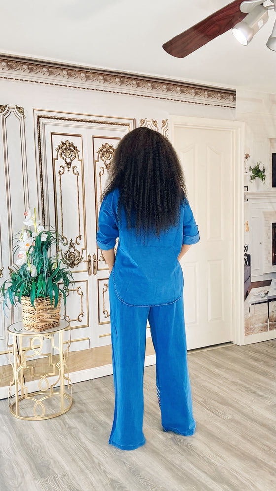 2 piece Crystal Pathway Denim pant Set(PREORDER)
