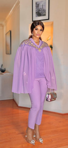  2 piece cape top/ pant set(lilac)