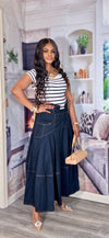 High-Waist Flare Denim Maxi Skirt