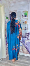 Luxe Royal Satin Kaftan Dress(skyblue/Brown)