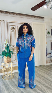  2 piece Crystal Pathway Denim pant Set