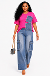 Luxe Utility Denim Cargo Set(Pink)