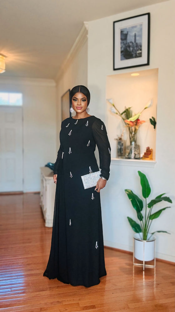 Black Crystal Embellished Maxi Dress ✨🖤