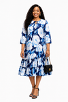 Blooming Grace Floral Midi Dress(Blue)