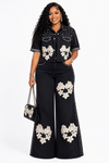 Midnight Bloom Rhinestone Denim Set(Black)