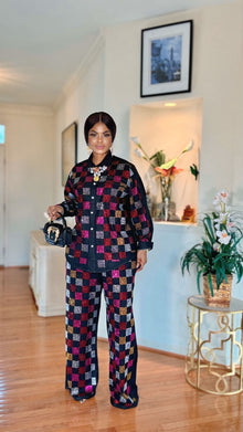  Disco Check Rhinestone Denim Set(BLACK)