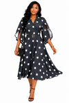 Elegant Belle Belted Flare Midi Dress(Black)