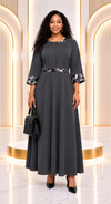 Savannah Grace Animal-Print Trim Maxi Dress(charcoal)