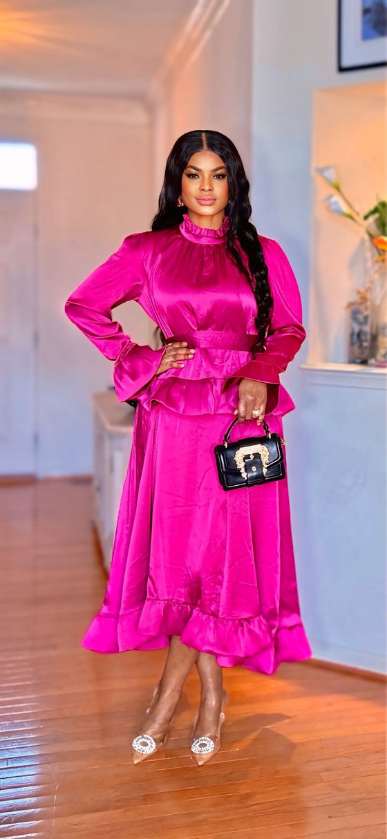 Fuchsia Elegance Peplum Belted Skirt Set 💗