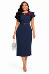 Charm Belted Midi Dress(Navy)