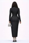 Midnight Empress Crystal Waist Bandage Midi Dress