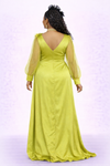 Lemon Luxe Couture Feather Sleeve Gown