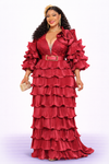 Burgundy Royal Ruffle Couture Gown