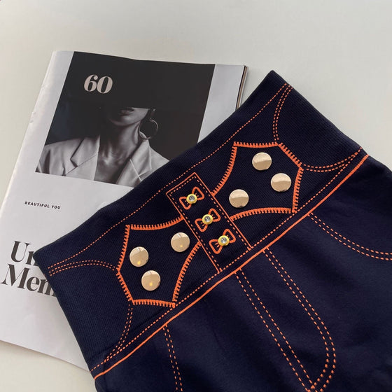 Navy Regal Button Detail Jeggings(Bottom)