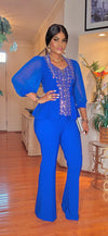 FRONT ZIPPER PALAZZO PANT SET(BLUE)