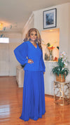 LONGSLEEVE PLEATED/PEPLUM MAXI DRESS(ROYAL BLUE)