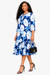Blooming Grace Floral Midi Dress(Blue)