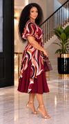 Burgundy Swirl Elegance midi Dress
