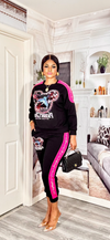 Glam Picnic Club Jogger Set – Black & Hot Pink