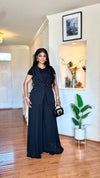 2 PIECE POWER PLEATS LUXE PALAZZO PANT SET(BLACK)