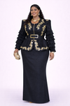 Black Royal Gold Embroidery Peplum Skirt Set