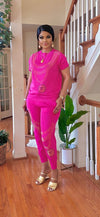 Pink rhinestone jogger knit set