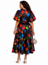 Timeless Charm Wrap Midi Dress(Black Multi)