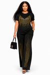 Golden Glam Fringe Pant Set(Black)