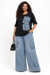 Luxe Utility Denim Cargo Set(Black)