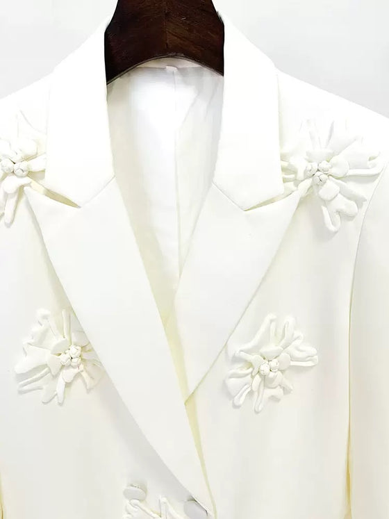 Elegant White 3D Floral Embellished Blazer Jacket(PREORDER ONLY)