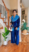 FRONT ZIPPER VELVET-DENIM PANTS SET